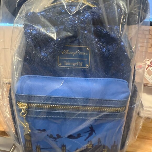 Loungefly Disney Parks MMA Peter Pan Sequin Mini Backpack  Bag NWT - Picture 2 of 3
